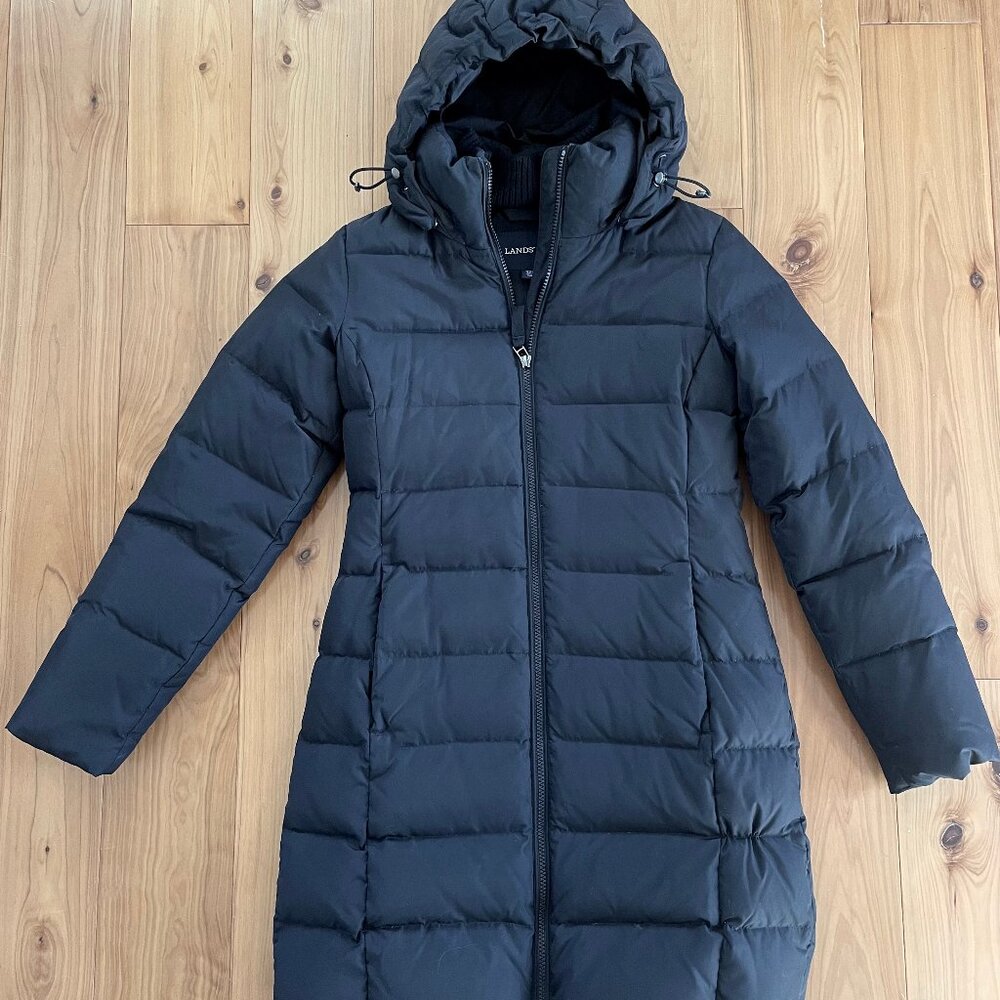 Lands' End * Women's Long Down Coat * Detachable Hood * Black * Size XXS (00)